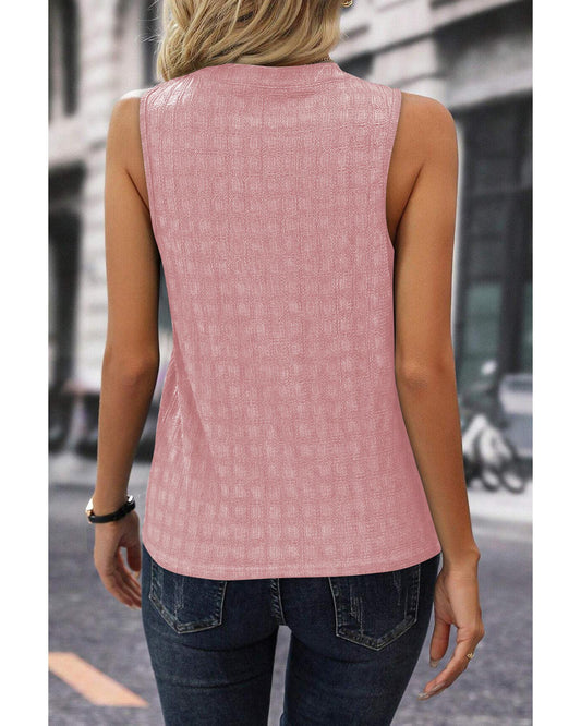Lattice Textured Split Neck Tank Top