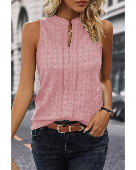 Lattice Textured Split Neck Tank Top