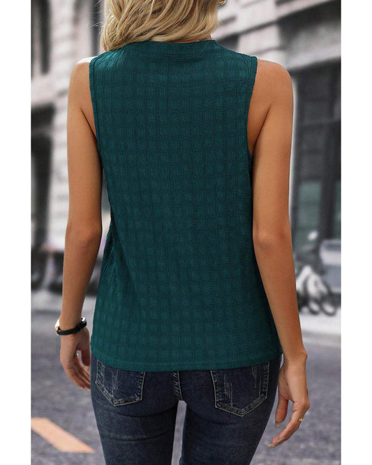 Lattice Textured Split Neck Tank Top