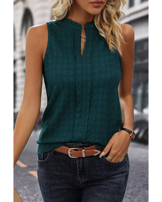 Lattice Textured Split Neck Tank Top