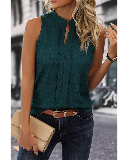 Lattice Textured Split Neck Tank Top