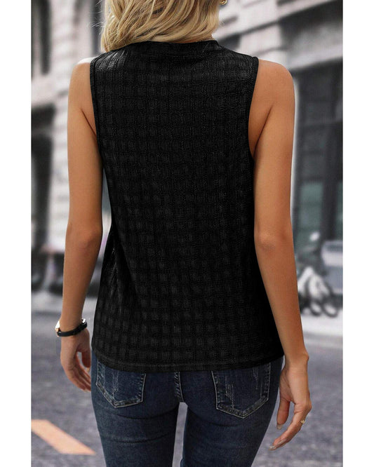 Lattice Textured Split Neck Tank Top