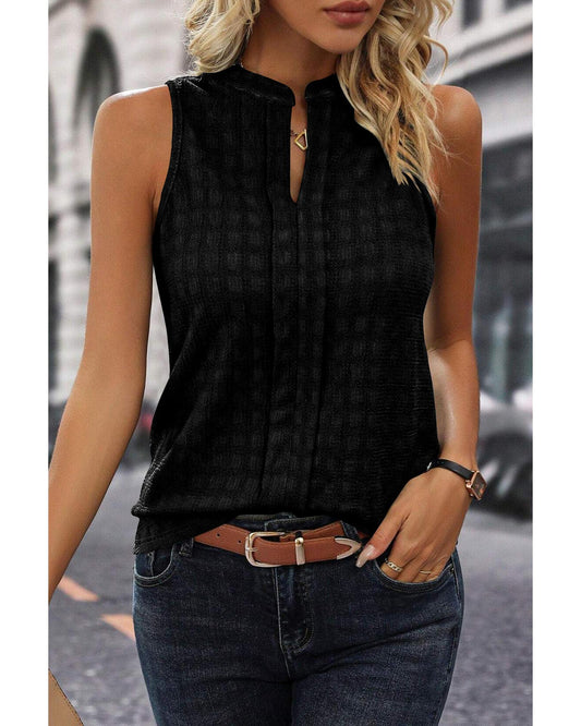 Lattice Textured Split Neck Tank Top