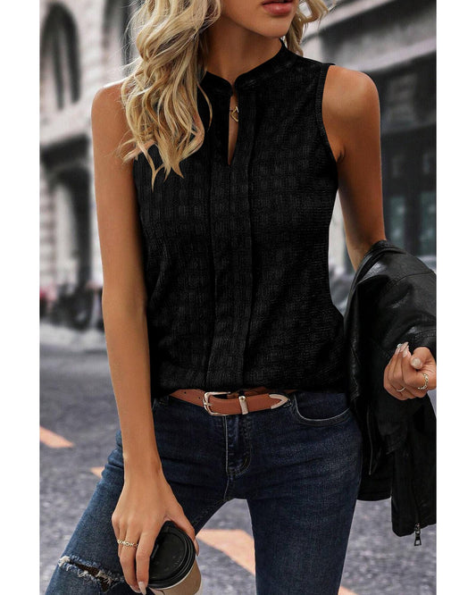 Lattice Textured Split Neck Tank Top
