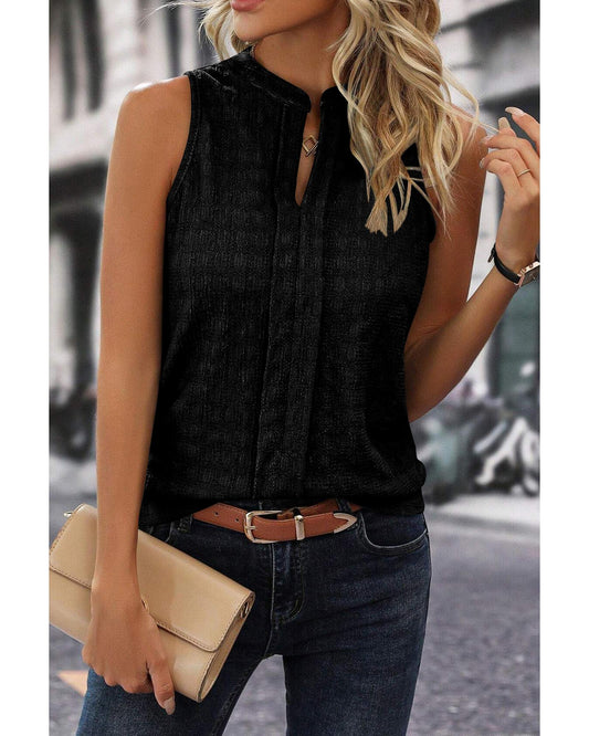 Lattice Textured Split Neck Tank Top