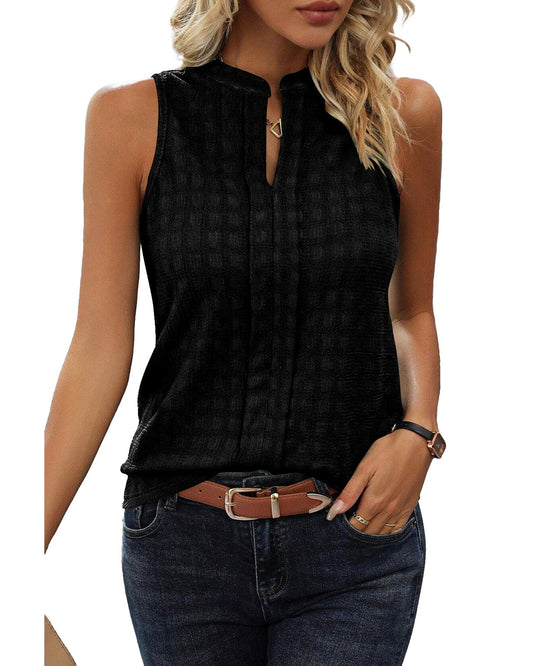Lattice Textured Split Neck Tank Top