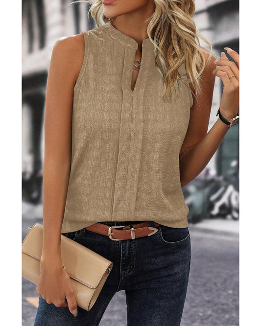 Lattice Textured Split Neck Tank Top