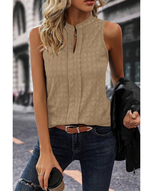 Lattice Textured Split Neck Tank Top