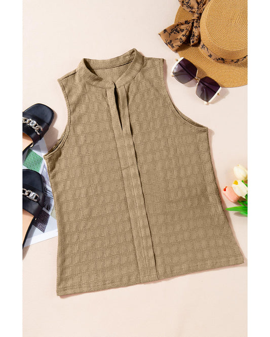 Lattice Textured Split Neck Tank Top