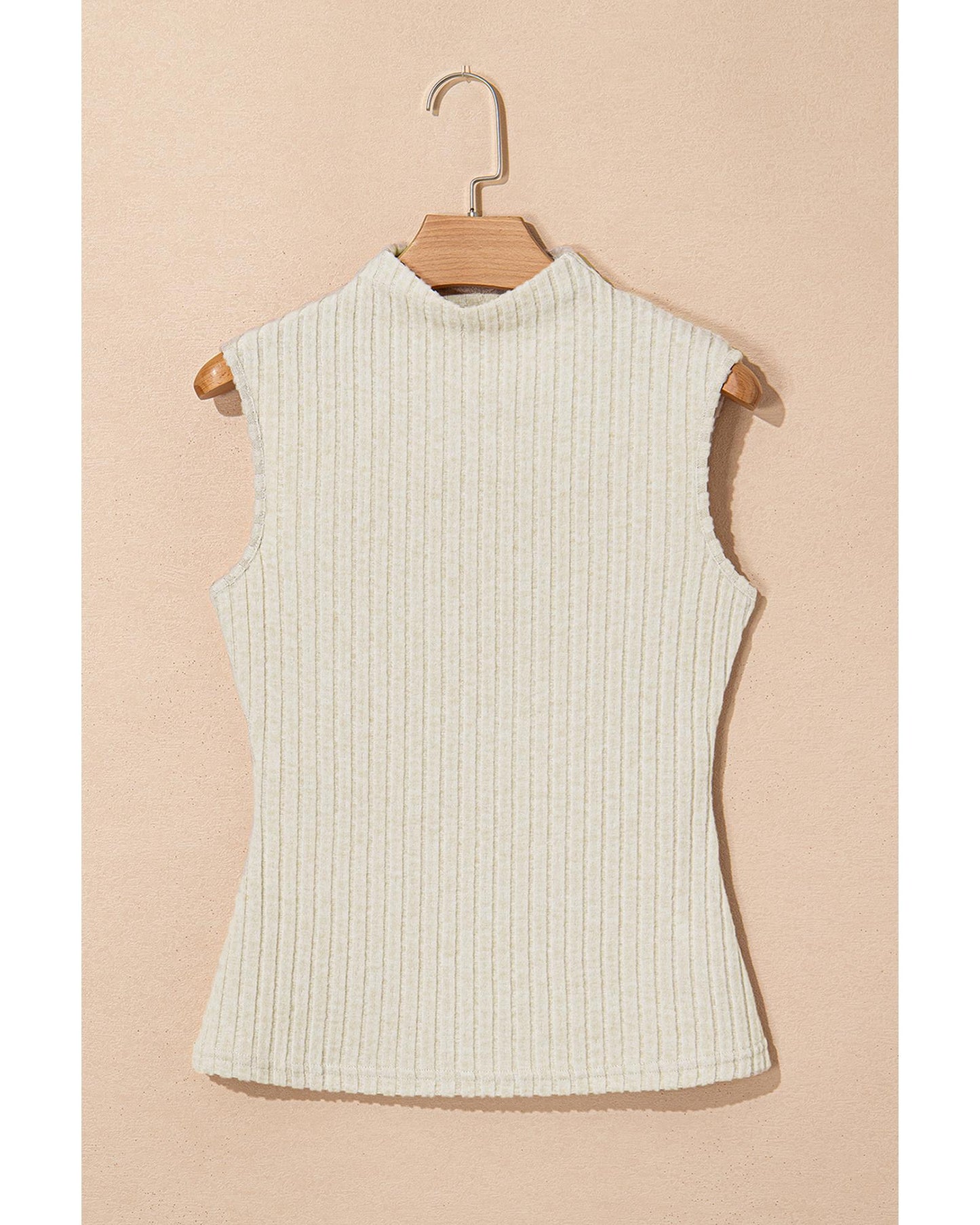 Apricot Ribbed Knit Mock Neck Tank Top