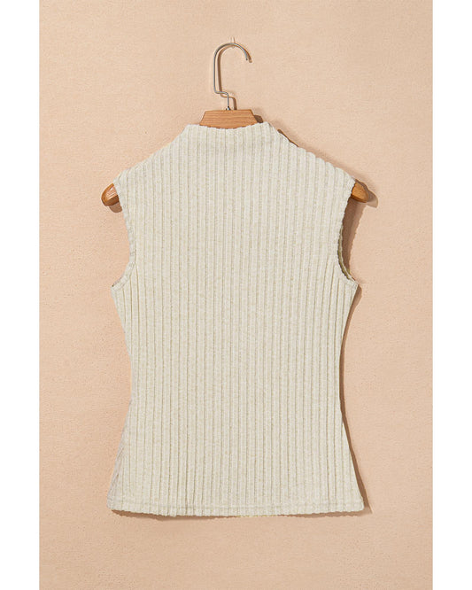 Apricot Ribbed Knit Mock Neck Tank Top