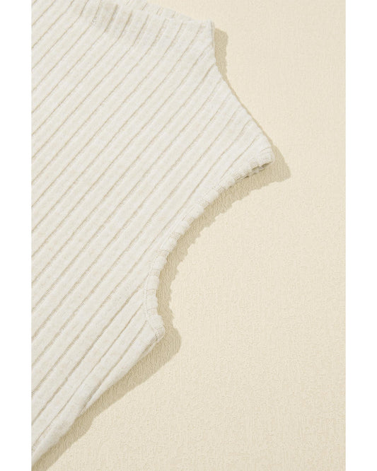 Apricot Ribbed Knit Mock Neck Tank Top