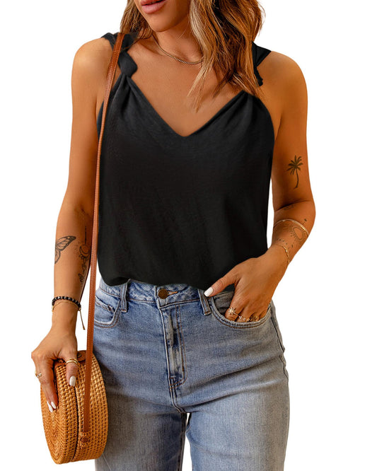 AZURA EXCHANGE V Neck Knotted Shoulder Vest