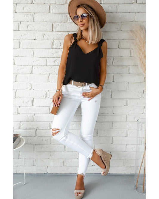 AZURA EXCHANGE V Neck Knotted Shoulder Vest