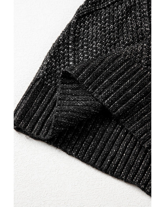 Black Cable Knit Drop Shoulder Loose Fit Sweater Dress - L