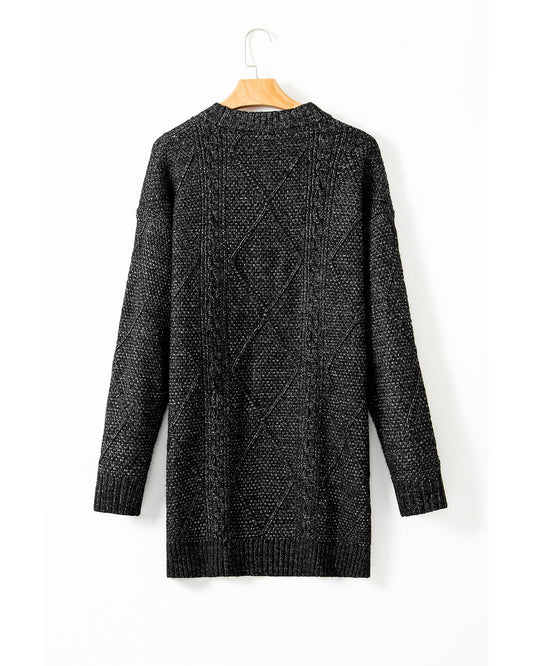 Coffee Cable Knit Drop Shoulder Loose Fit Sweater Dress - L