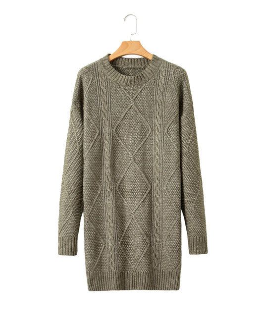 Coffee Cable Knit Drop Shoulder Loose Fit Sweater Dress - L