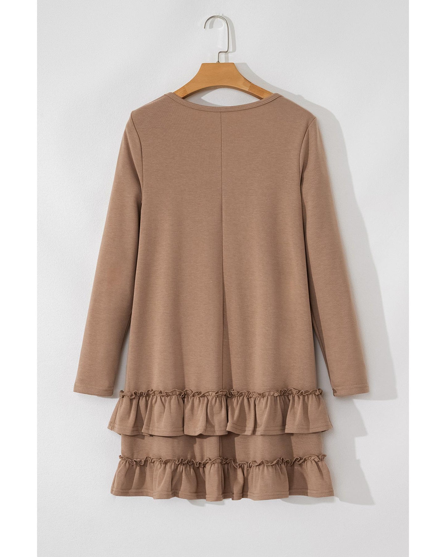 Goat Scoop Neck Tiered Ruffled Hem Long Sleeve Mini Dress - L