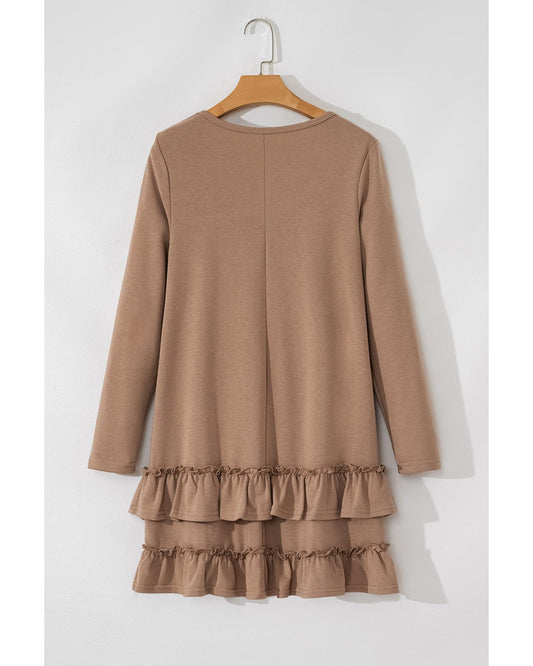 Goat Scoop Neck Tiered Ruffled Hem Long Sleeve Mini Dress - L