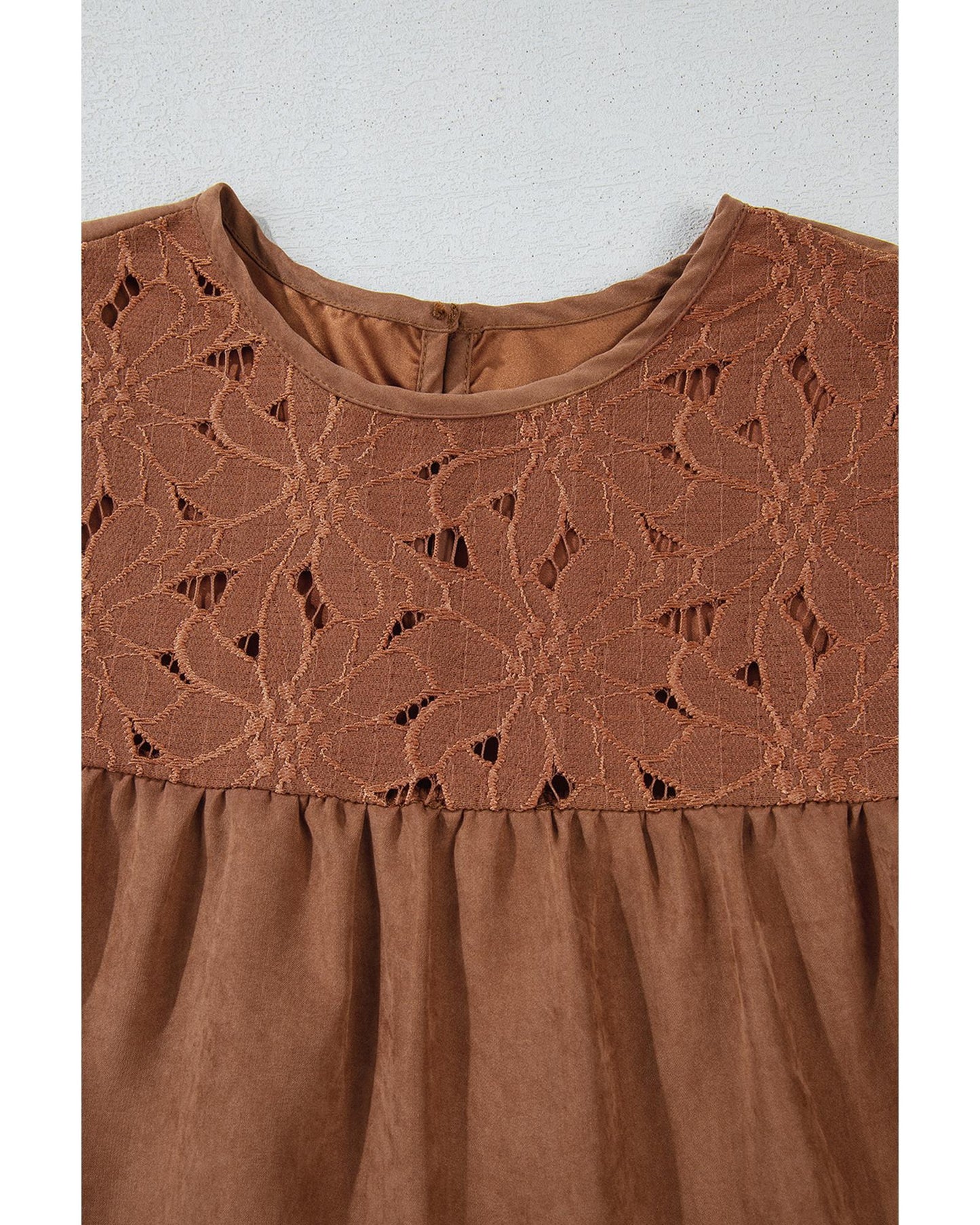 Chestnut Floral Lace Crochet Tiered Ruffled Mini Dress - XL