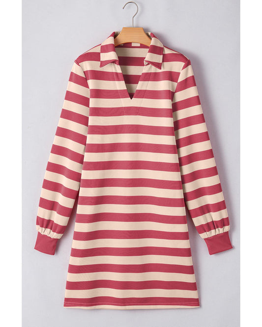 Collared V Neck Loose Dress