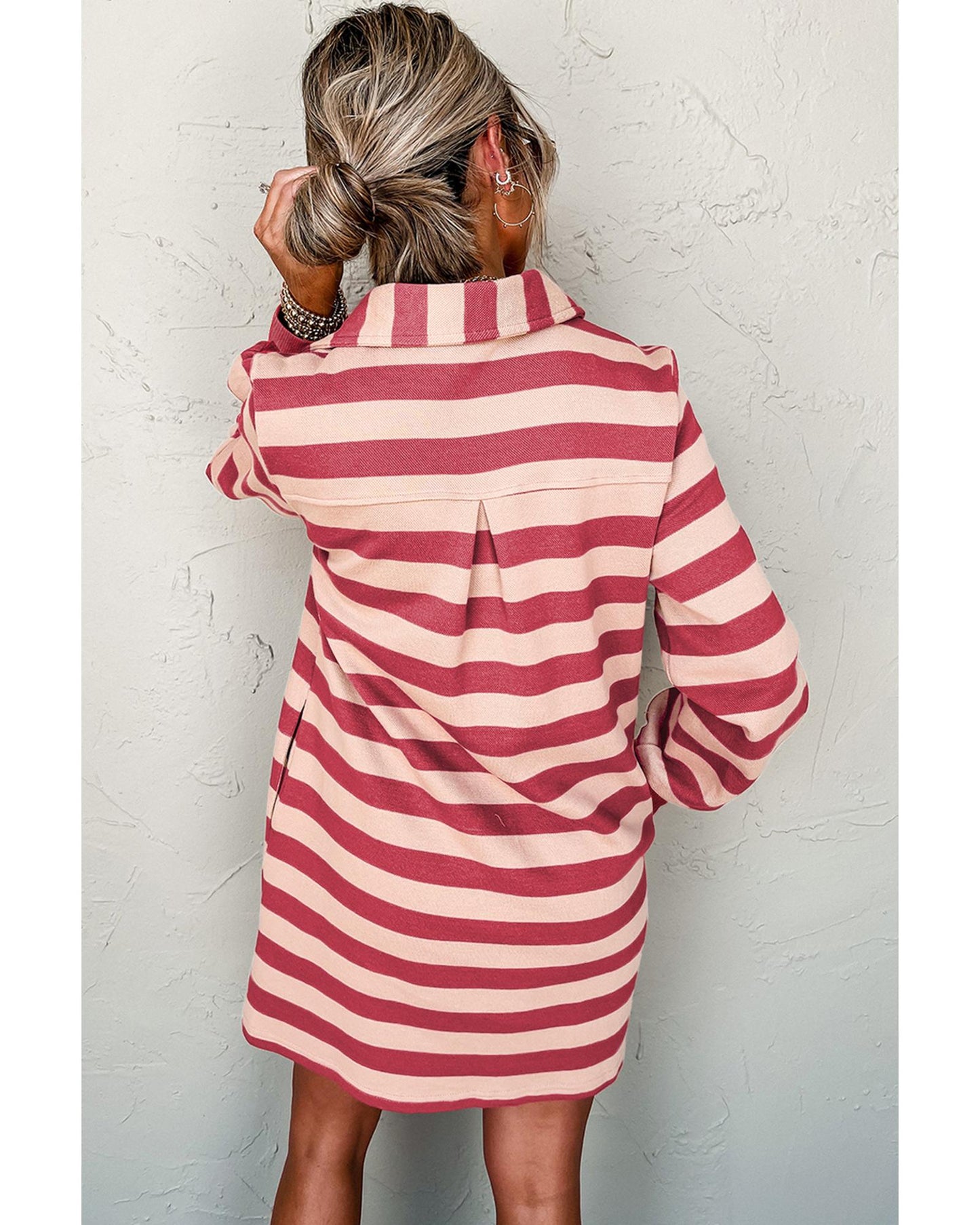 Collared V Neck Loose Dress
