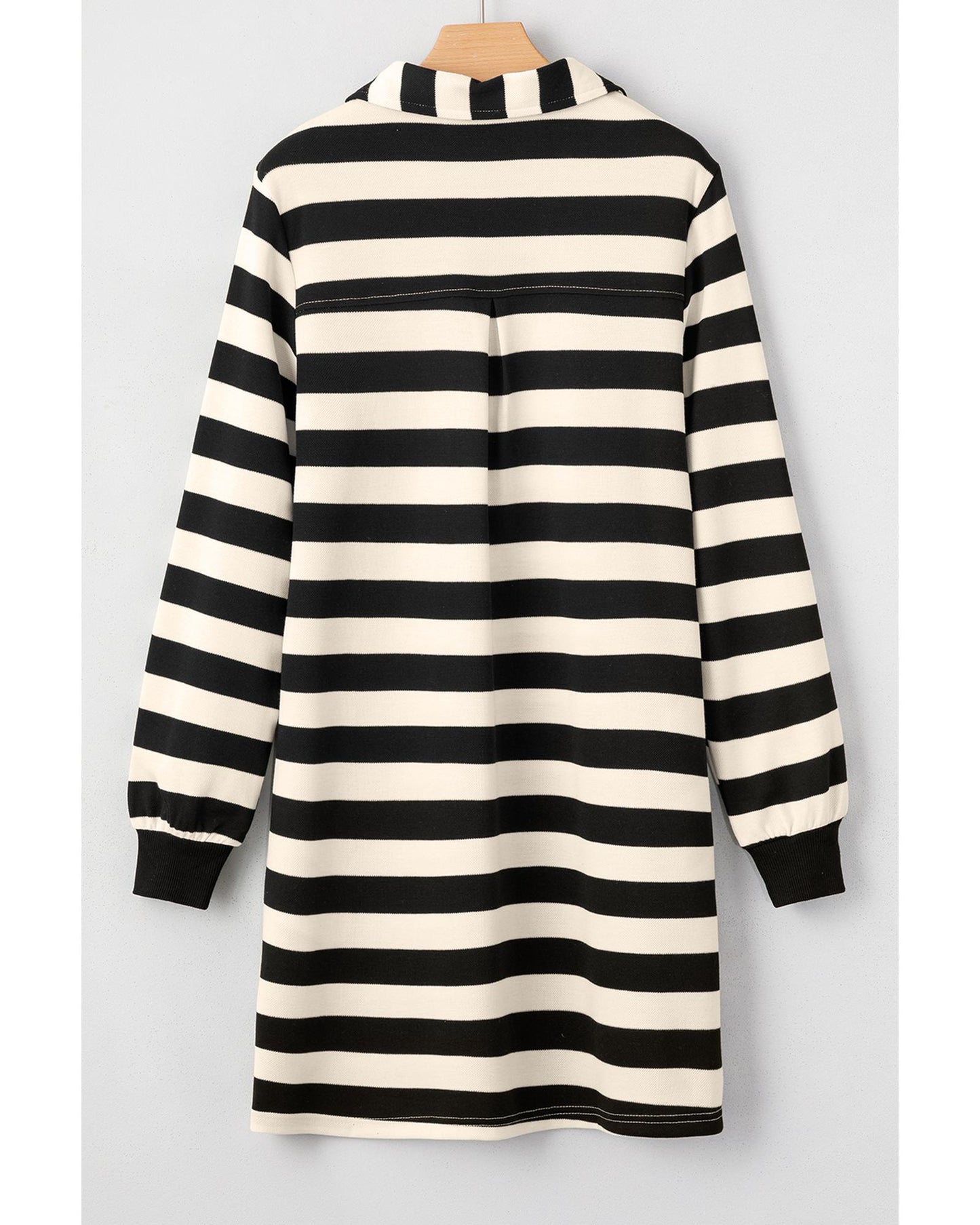 Black Stripe Collared V Neck Long Sleeve Loose Casual Dress - 2XL