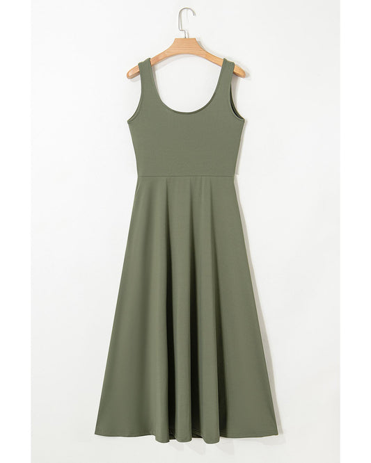Four Leaf Clover Sleeveless Scoop Neck Flared Split Midi Dress - L