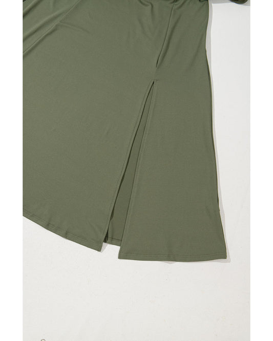 Four Leaf Clover Sleeveless Scoop Neck Flared Split Midi Dress - L