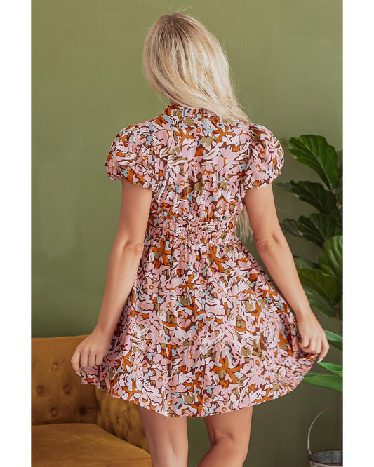 Puff Sleeve Shirred High Waist Mini Dress