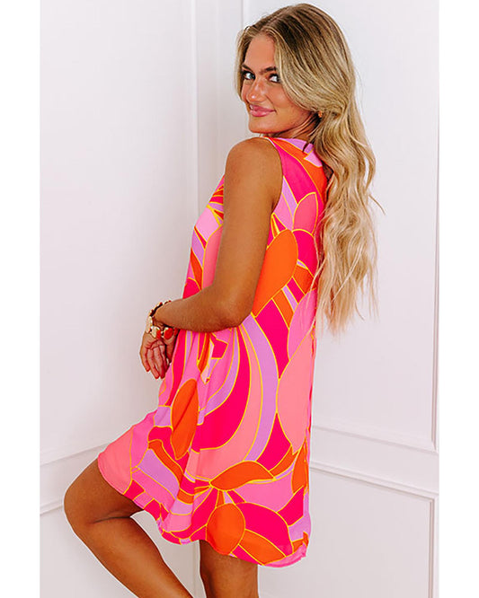 Rose Abstract Floral Print Sleeveless Shift Mini Dress - M