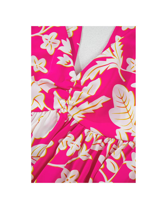 Rose Floral V Neck Crisscross Backless Maxi Dress - XL