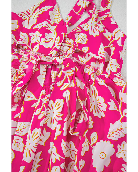 Rose Floral V Neck Crisscross Backless Maxi Dress - XL