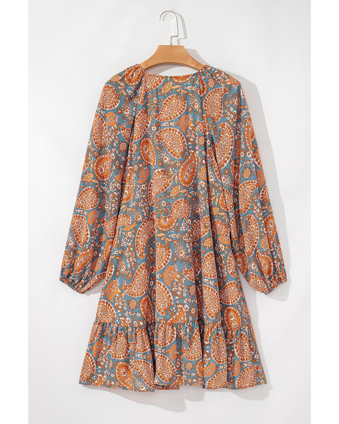 Orange Paisley Print Loose Fit Drawstring High Waist Mini Dress - L