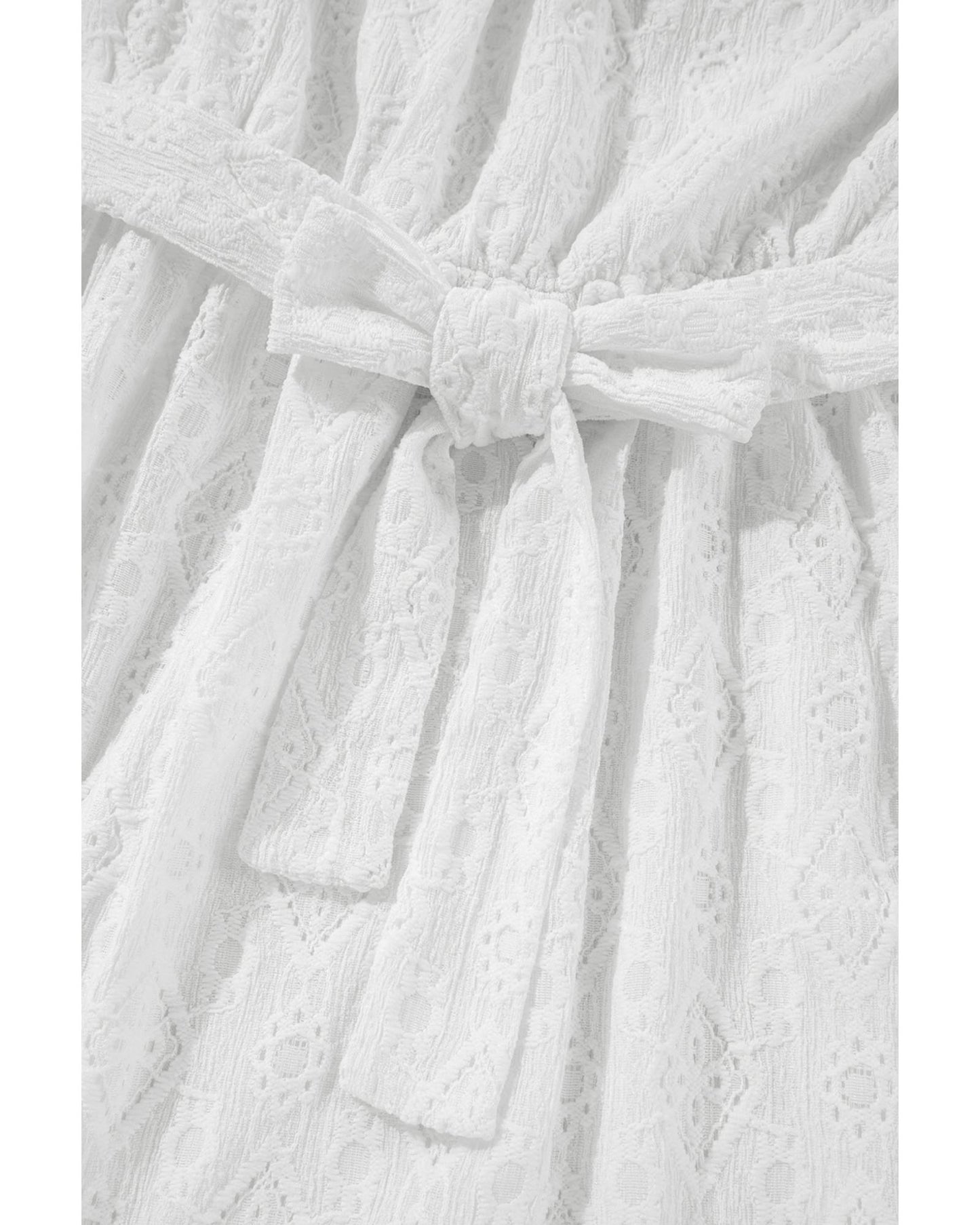 White Lace Sleeveless Knot Hollow Out Back Tied Waist Mini Dress