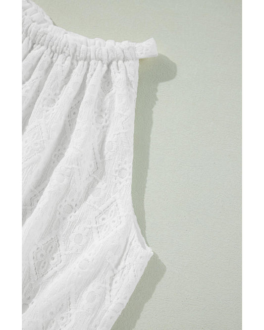 White Lace Sleeveless Knot Hollow Out Back Tied Waist Mini Dress - XL
