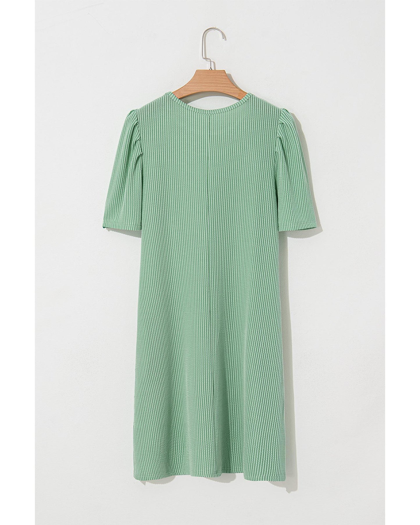 Corded Knit Crew Neck Puff Sleeve Shift Mini Dress