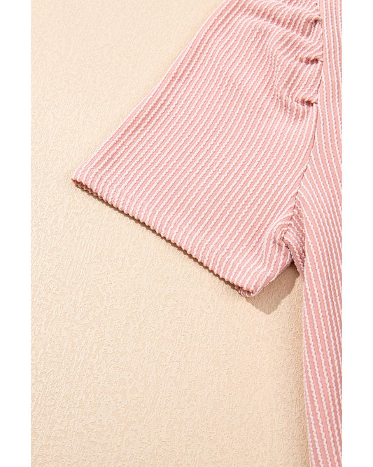 Blossom Corded Knit Crew Neck Puff Sleeve Shift Mini Dress - XL