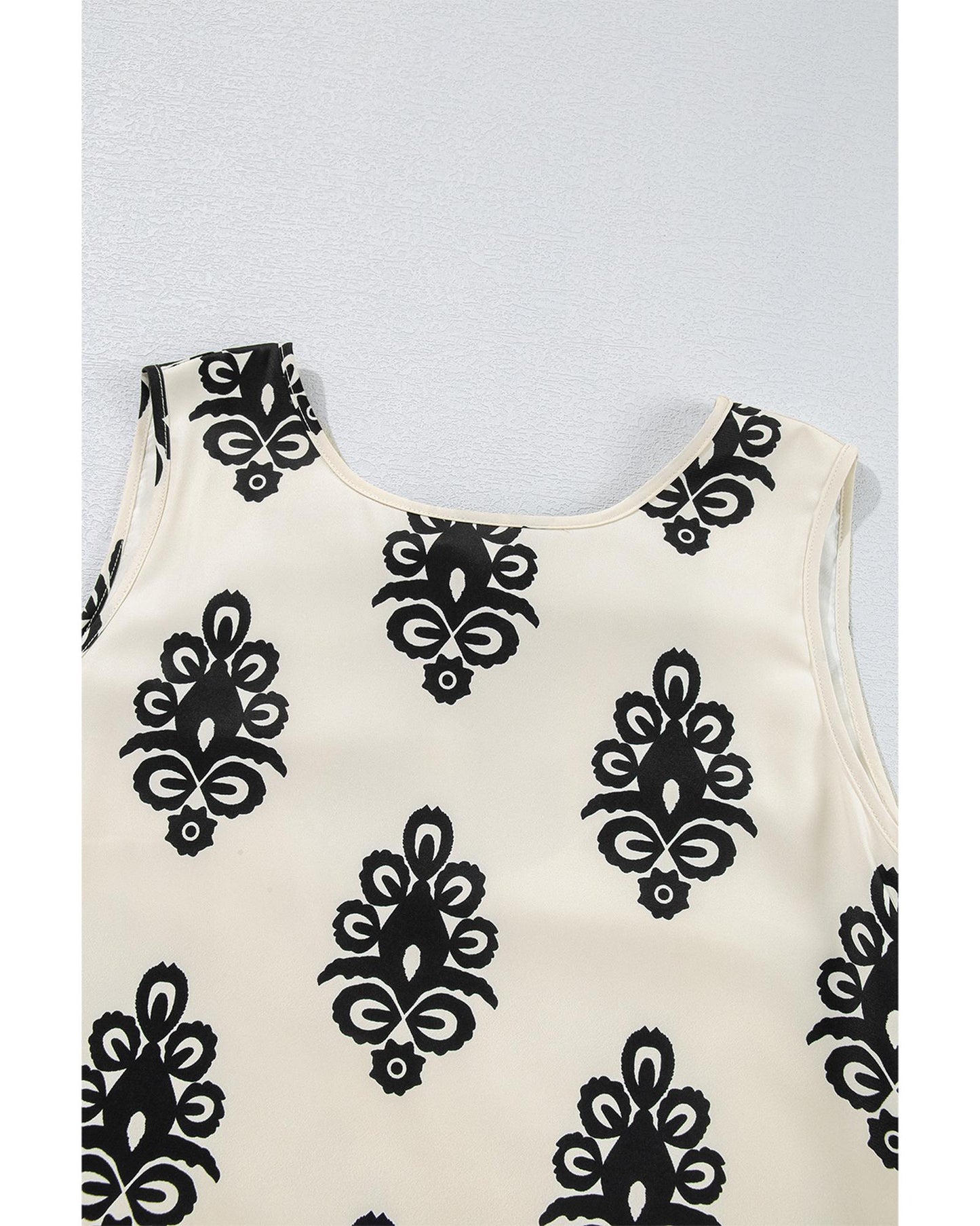 Beige Geometric Print Hollowed Bowknot Back Mini Dress