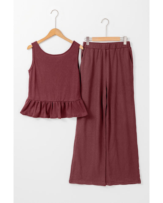 Ribbed Ruffle Tank Top and Pants Set