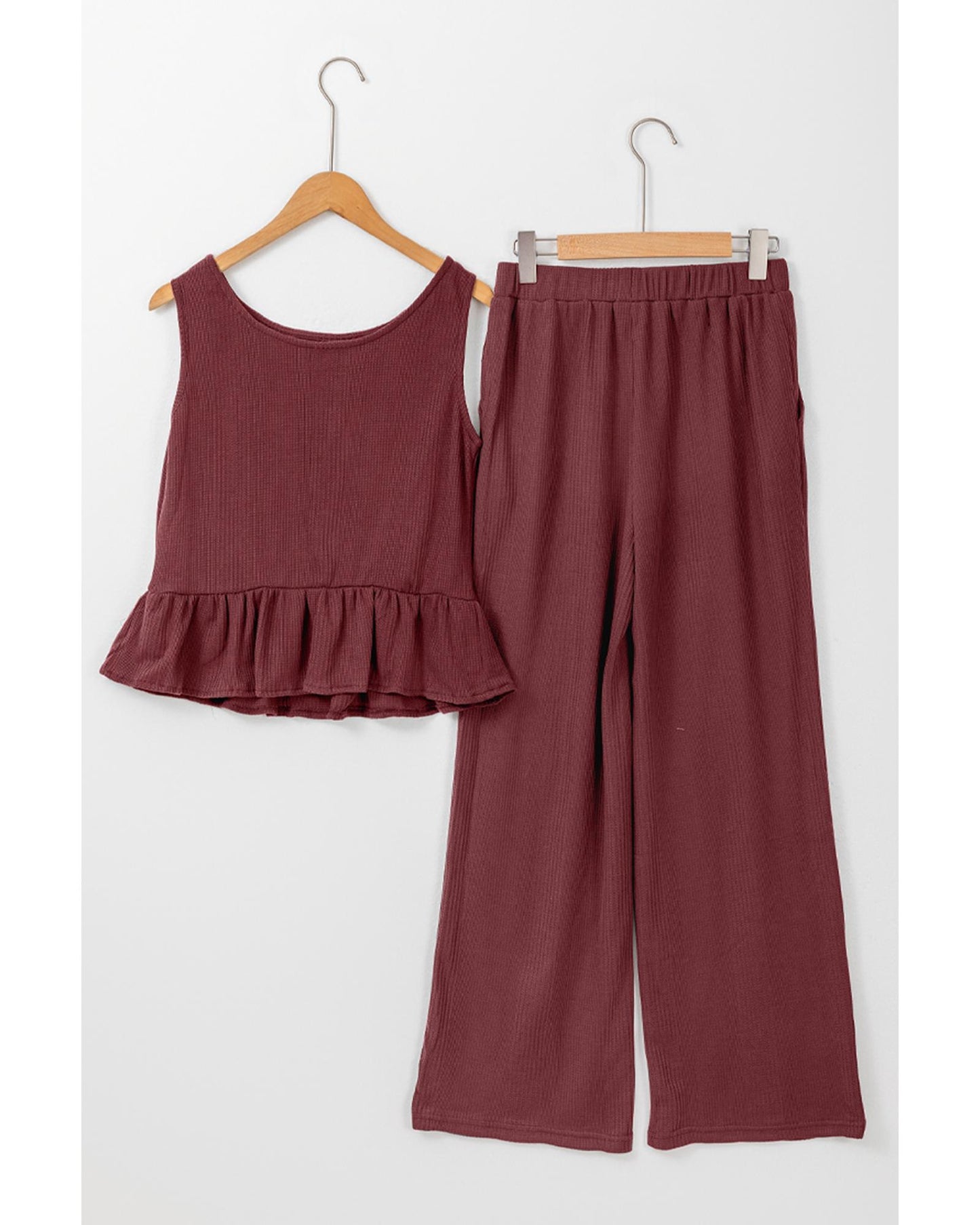 Ribbed Ruffle Tank Top and Pants Set