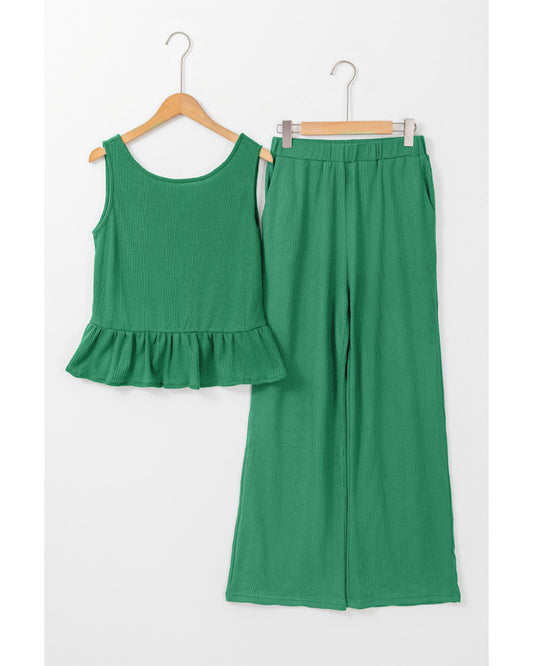Ribbed Ruffle Tank Top and Pants Set