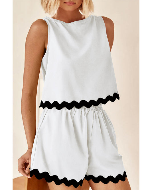 Ricrac Trim Tank Top and Elastic Waist Shorts