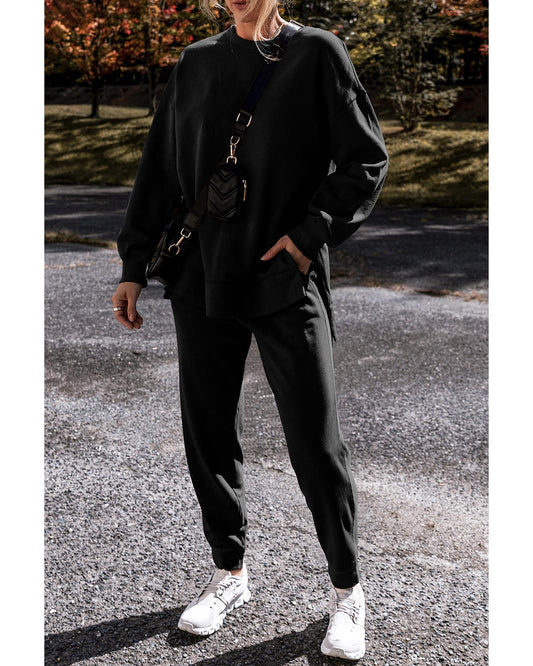 Solid Colour High Low Pullover and Skinny Pants Set