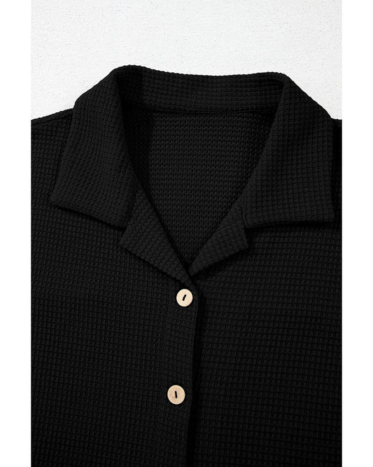 Solid Colour Textured Buttoned Shirt and Casual Pants Set
