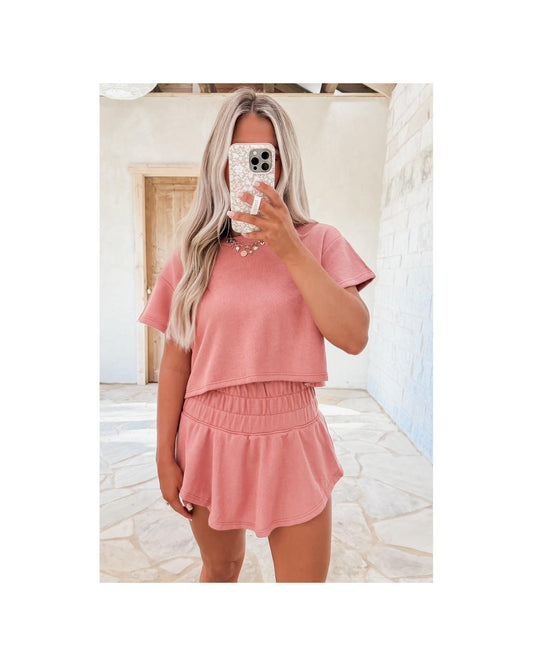 Cropped Tee and Ruffle High Waist Skort