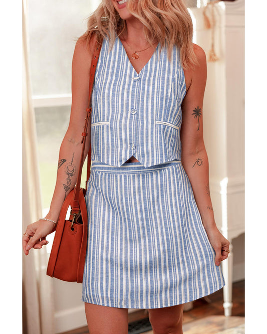 Sky Blue Stripe Two-Piece Workwear Ensemble