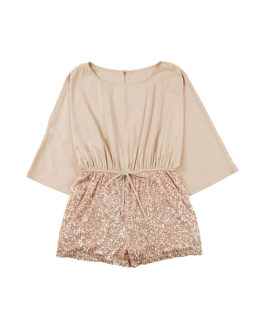 Azura Exchange Khaki Sequin Patchwork Drawstring High Waist Romper