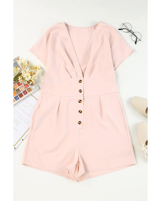 Azura Exchange Deep V-Neck Buttoned Romper