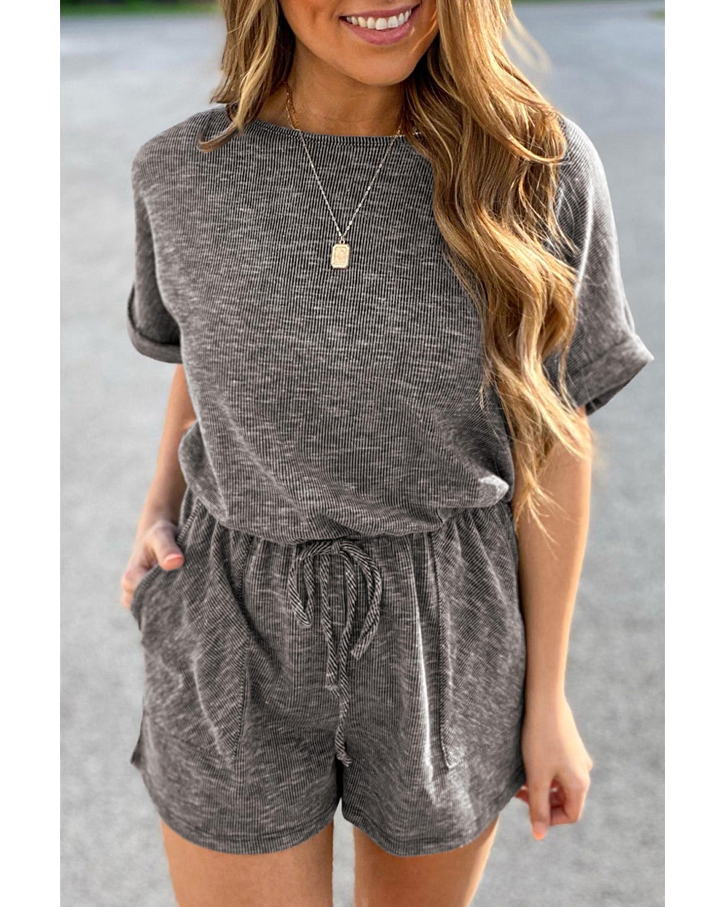 Azura Exchange Ribbed Elastic Waist Romper